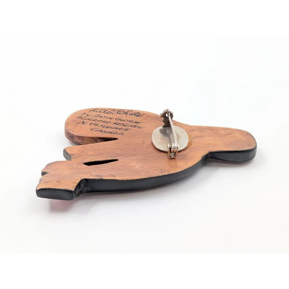 Artie George Signed Killer Whale Brooch Carved Yellow Cedar Salish First Nations